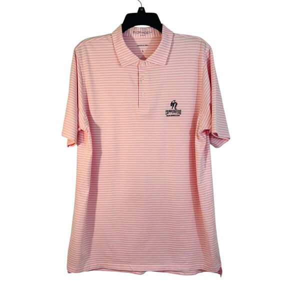 B Draddy Polo Shirt Mens Size L Pink/White Striped Copperhead Innisbrook Logo - Picture 2 of 9